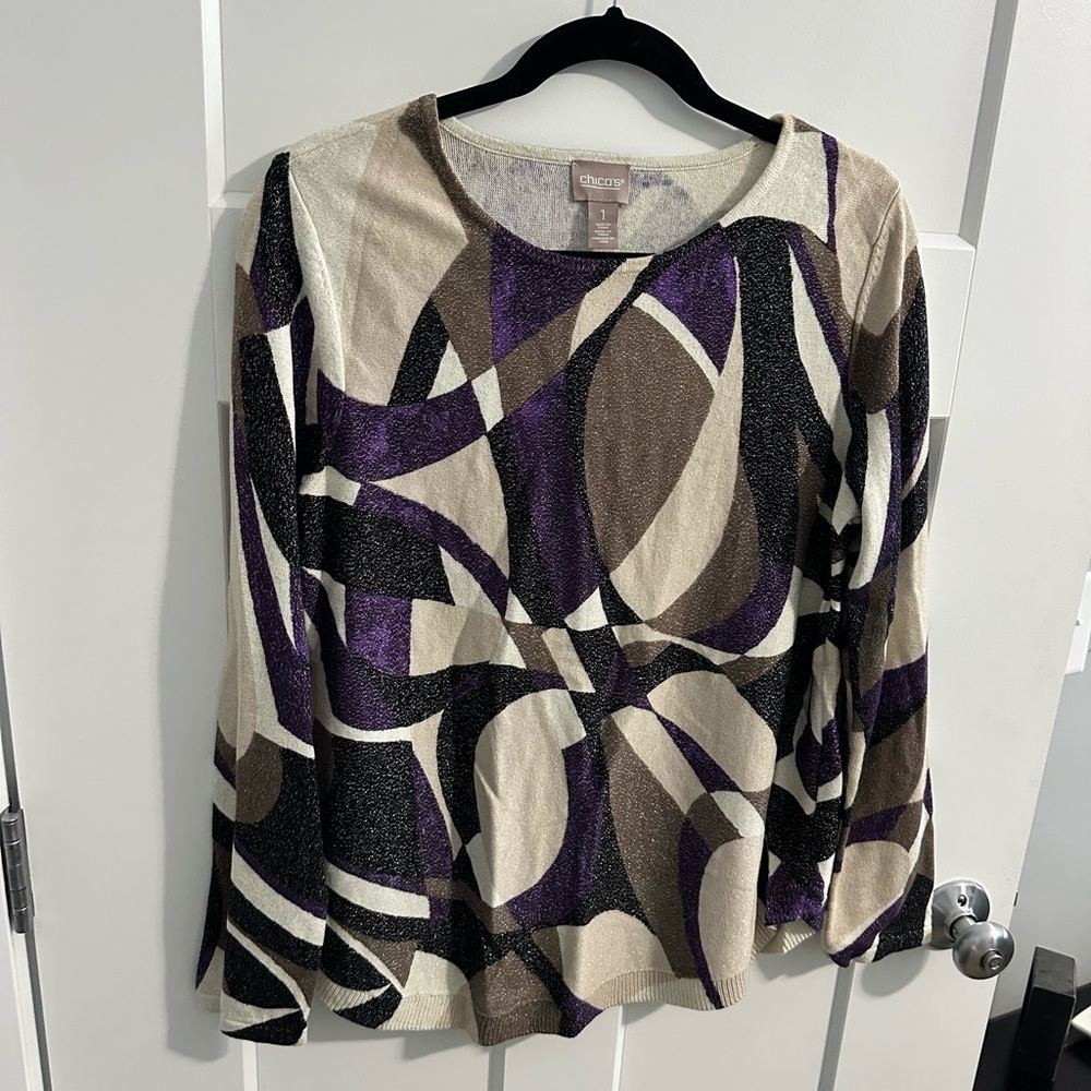 Chico's Women's Geometric Print Blouse - Purple, Black, Brown, Cream